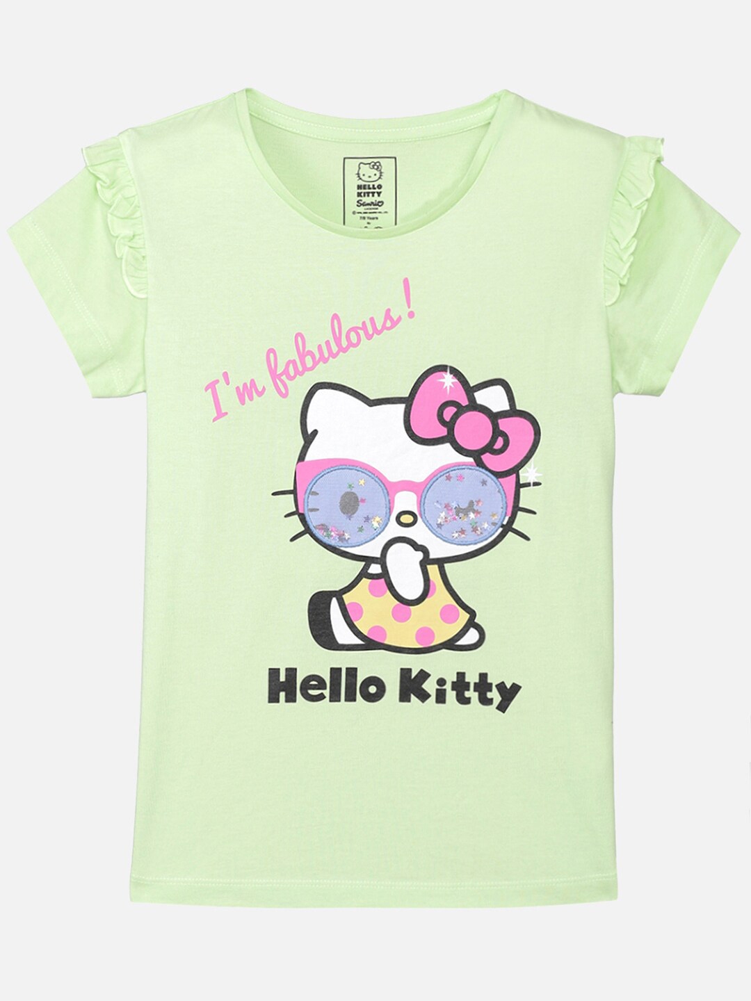 Buy Kids Ville Girls Green Hello Kitty Printed Pure Cotton T Shirt ...