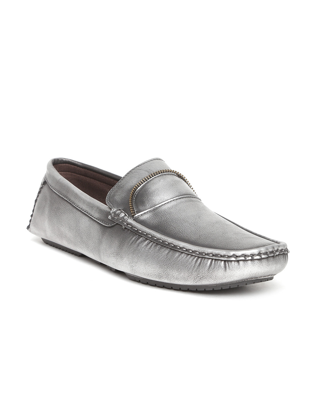 Buy ID Men Silver Toned Solid Regular Loafers Casual Shoes for Men