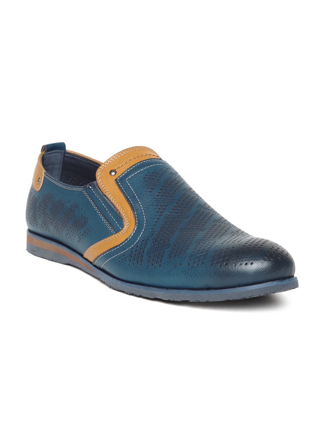 Buy ID Men Teal Blue Perforated Slip Ons Casual Shoes for Men 1644665