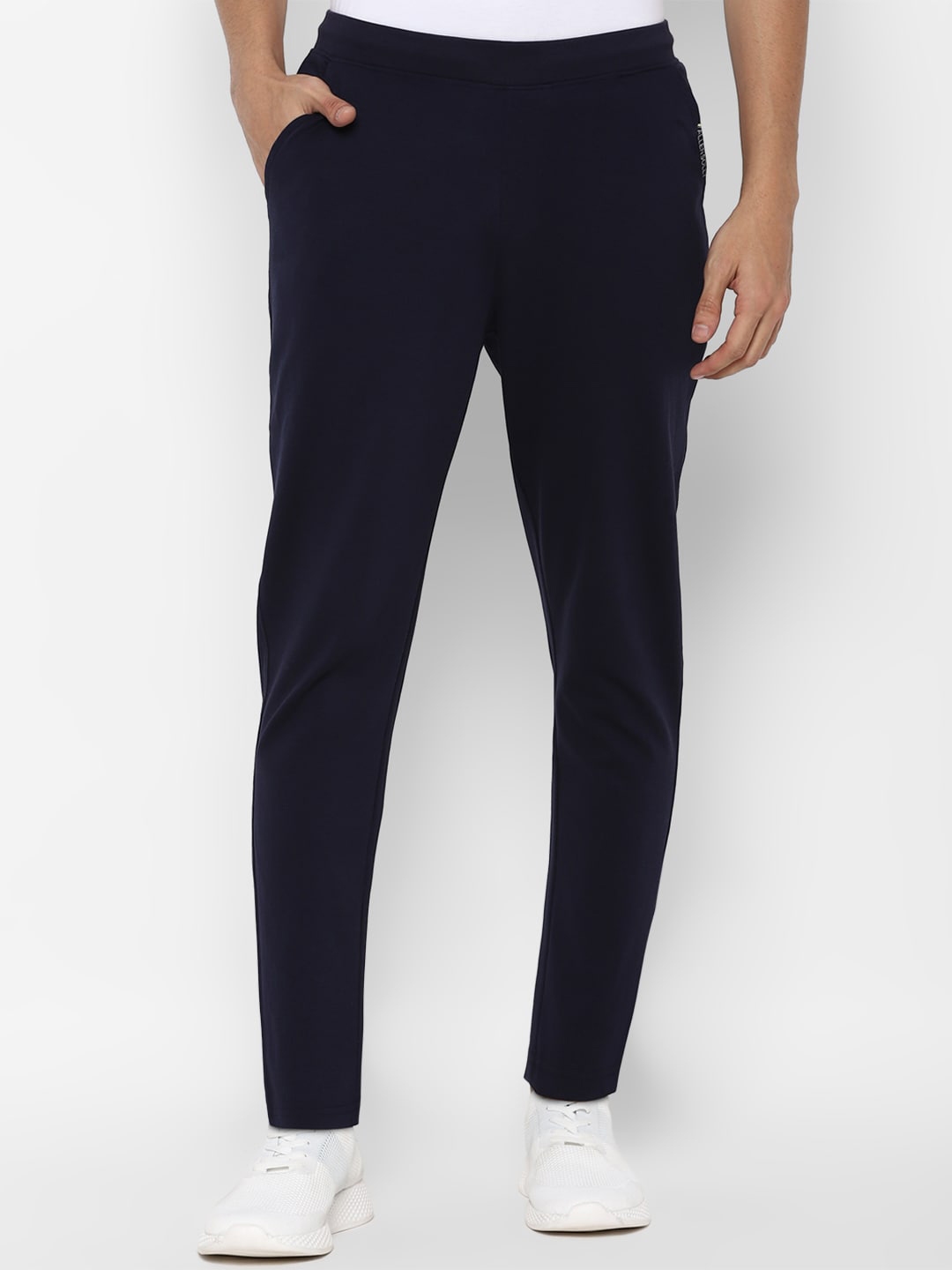 Buy Allen Solly Men Navy Blue Solid Pure Cotton Track Pants - Track ...