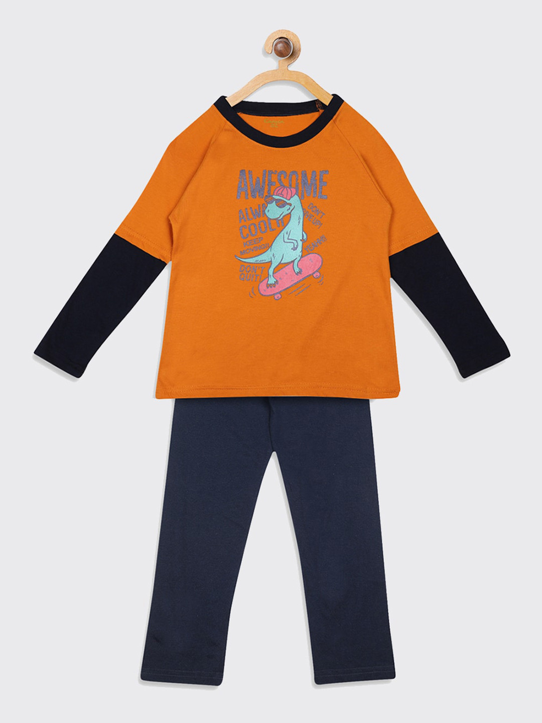 Buy Kanvin Boys Orange & Navy Blue Printed Pure Cotton Night Suit