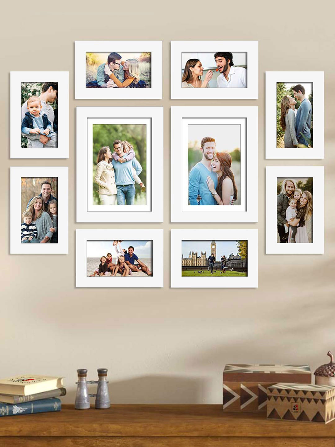 Buy Art Street Set Of 10 White Solid Individual Wall Photo Frames