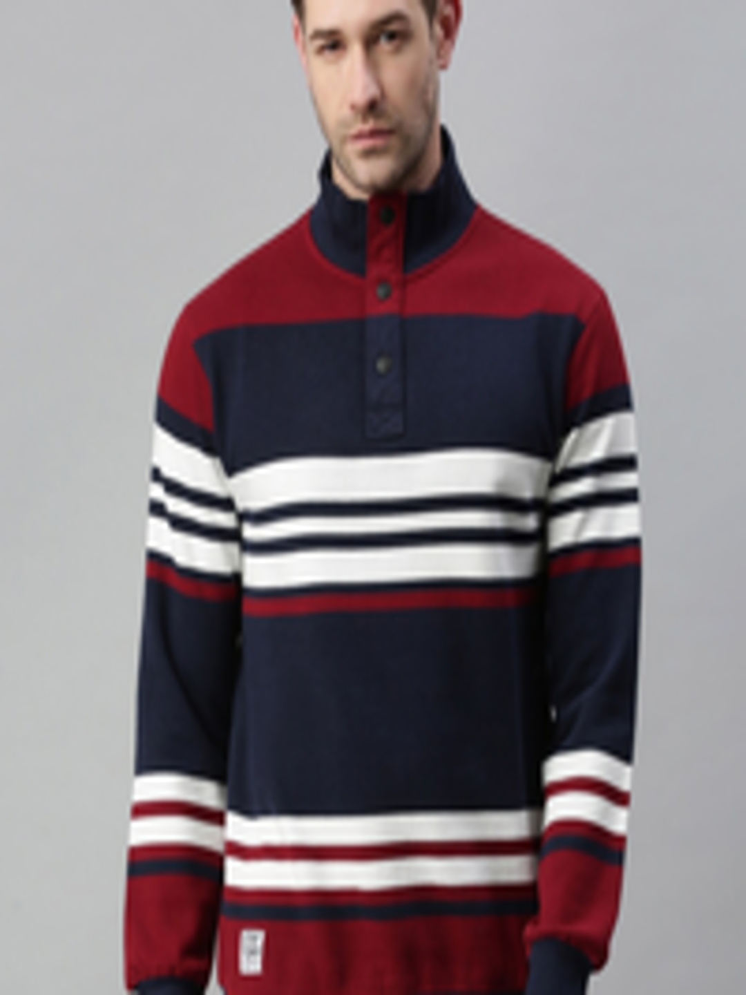Buy SHOWOFF Men Maroon Striped Sweatshirt - Sweatshirts for Men ...