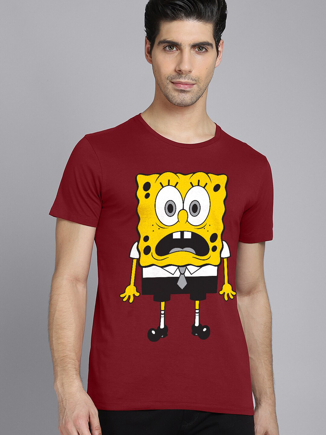 Buy Free Authority Men Red Sponge Bob Printed Cotton T Shirt Tshirts