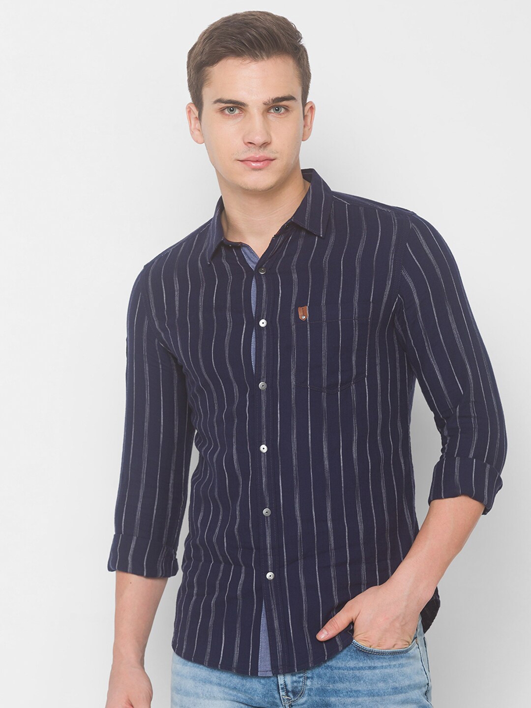 Buy SPYKAR Men Blue Striped Casual Shirt - Shirts for Men 16457082 | Myntra