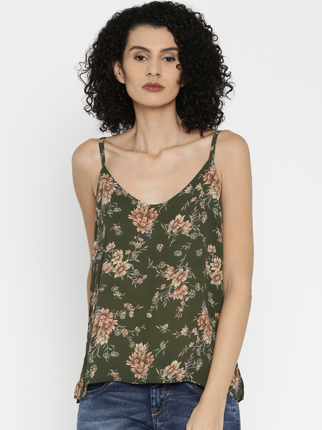 Buy FOREVER 21 Olive Green Floral Print Camisole 219118 Camisoles for