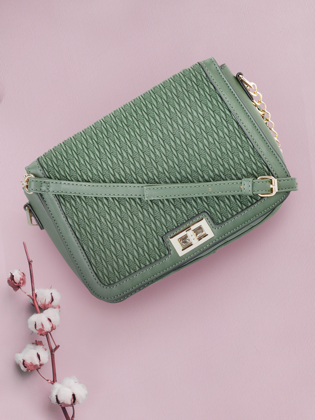 Buy Forever Glam By Pantaloons Green Textured Structured Sling Bag