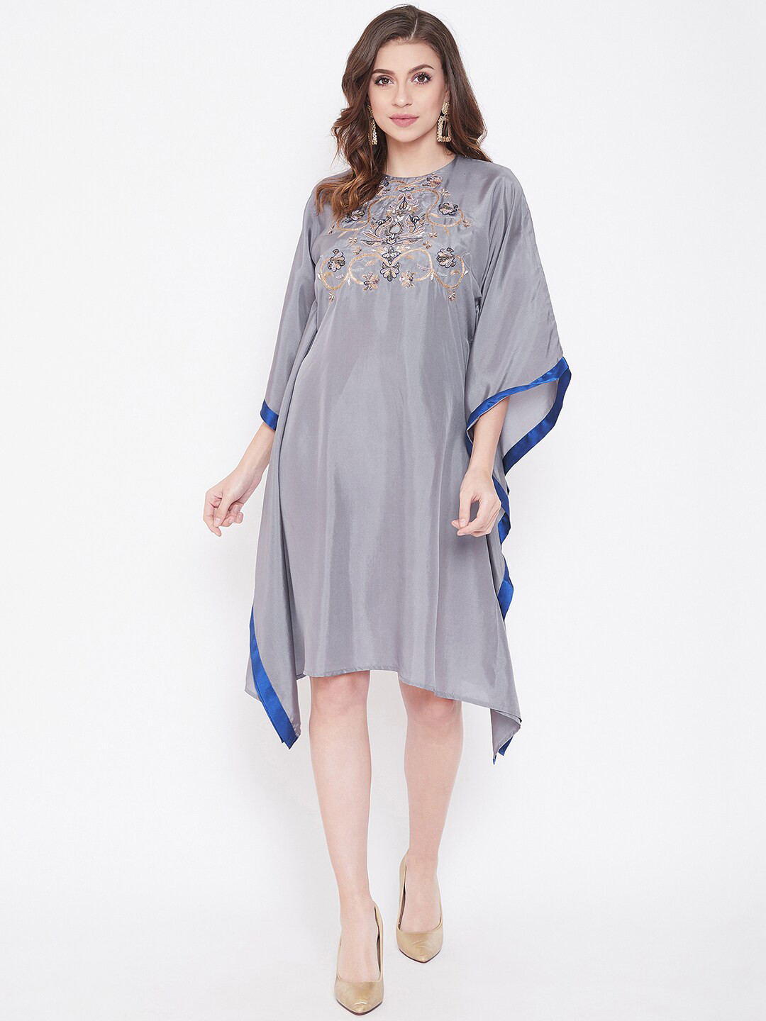 Buy The Kaftan Company Grey Embroidery Kaftan Dress Dresses for Women