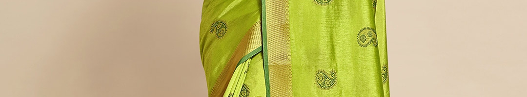 Buy MIMOSA Lime Green & Gold Toned Paisley Zari Art Silk Kanjeevaram ...