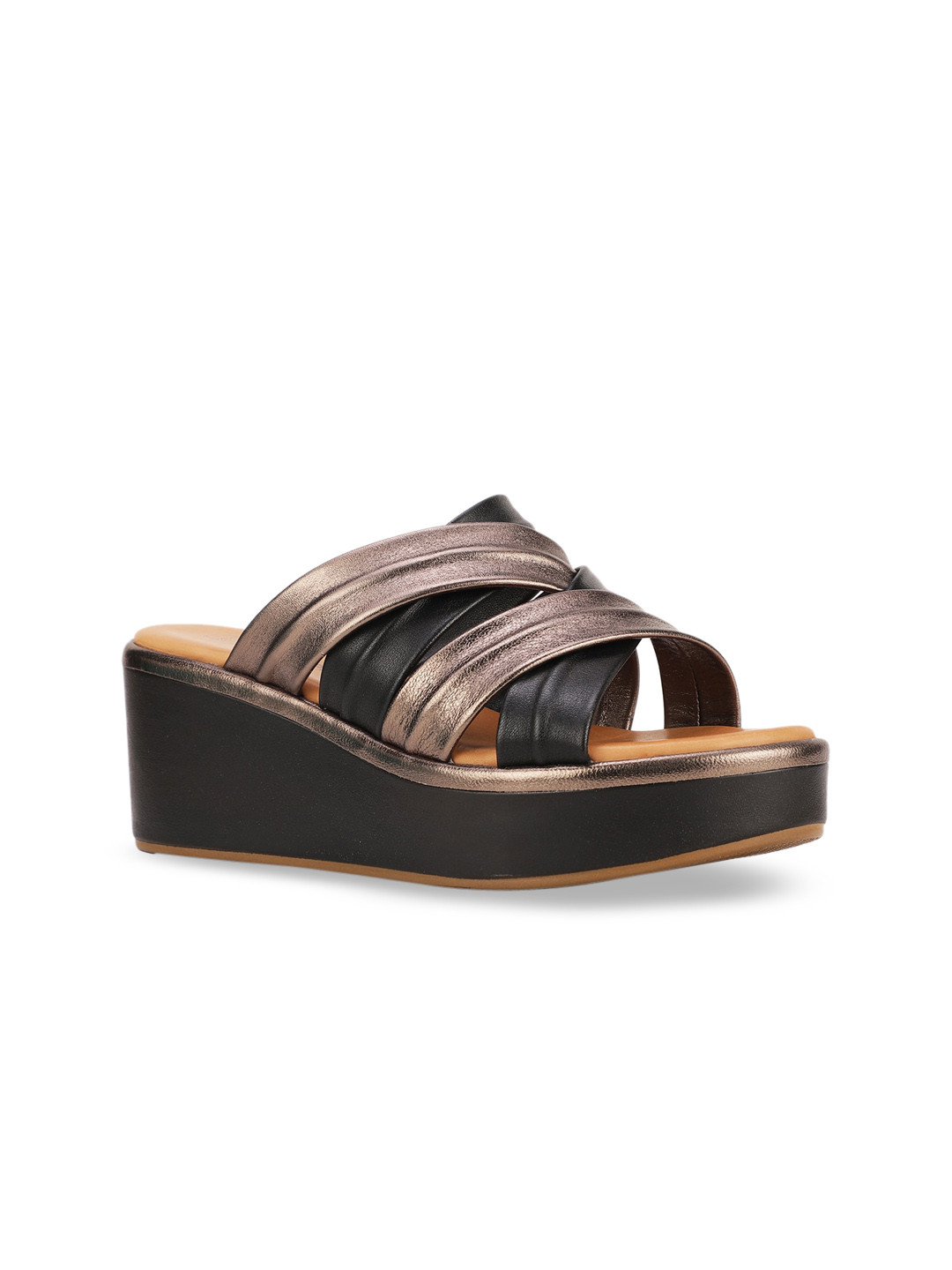 Vintage Hush Puppies Black Leather Wedge Sandals | Y2K Chain Slides EU 42