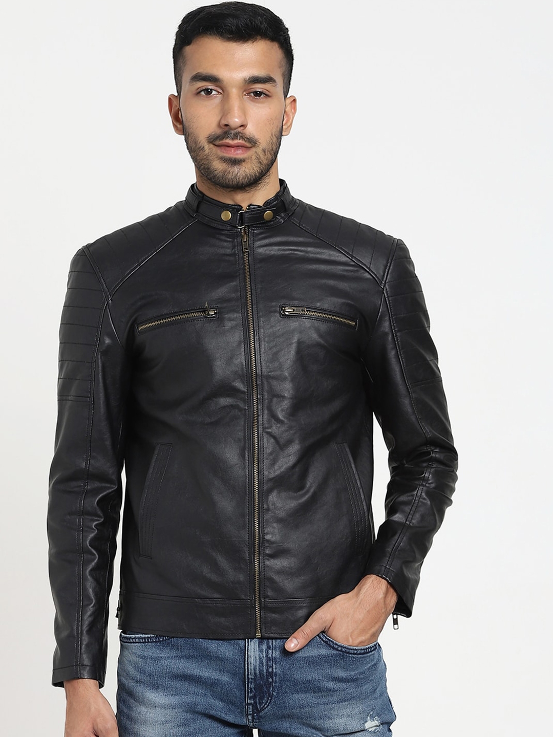 Buy Bewakoof Men Black Biker Jacket - Jackets for Men 16470702 | Myntra