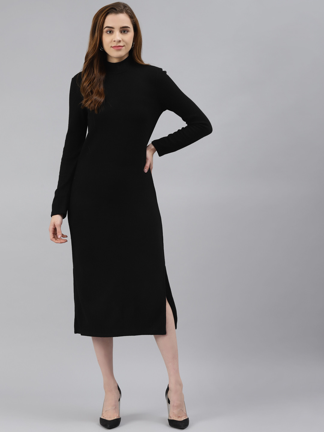 Buy Marks & Spencer Black Solid High Neck Bodycon Dress Dresses for