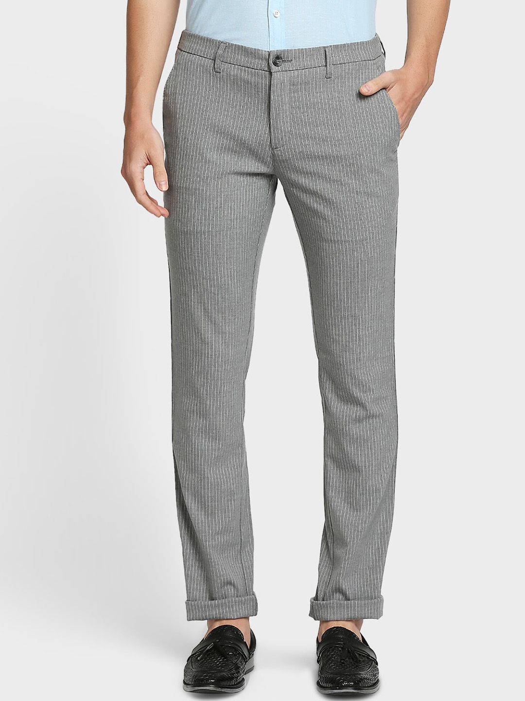 Buy ColorPlus Men Grey Textured Trousers - Trousers for Men 16476488 ...