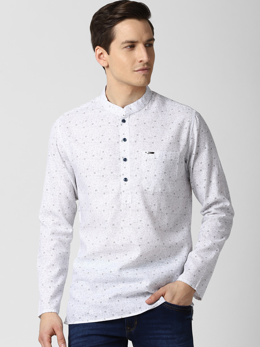 Buy Peter England Men White Geometric Patchwork Kurta Kurtas for Men