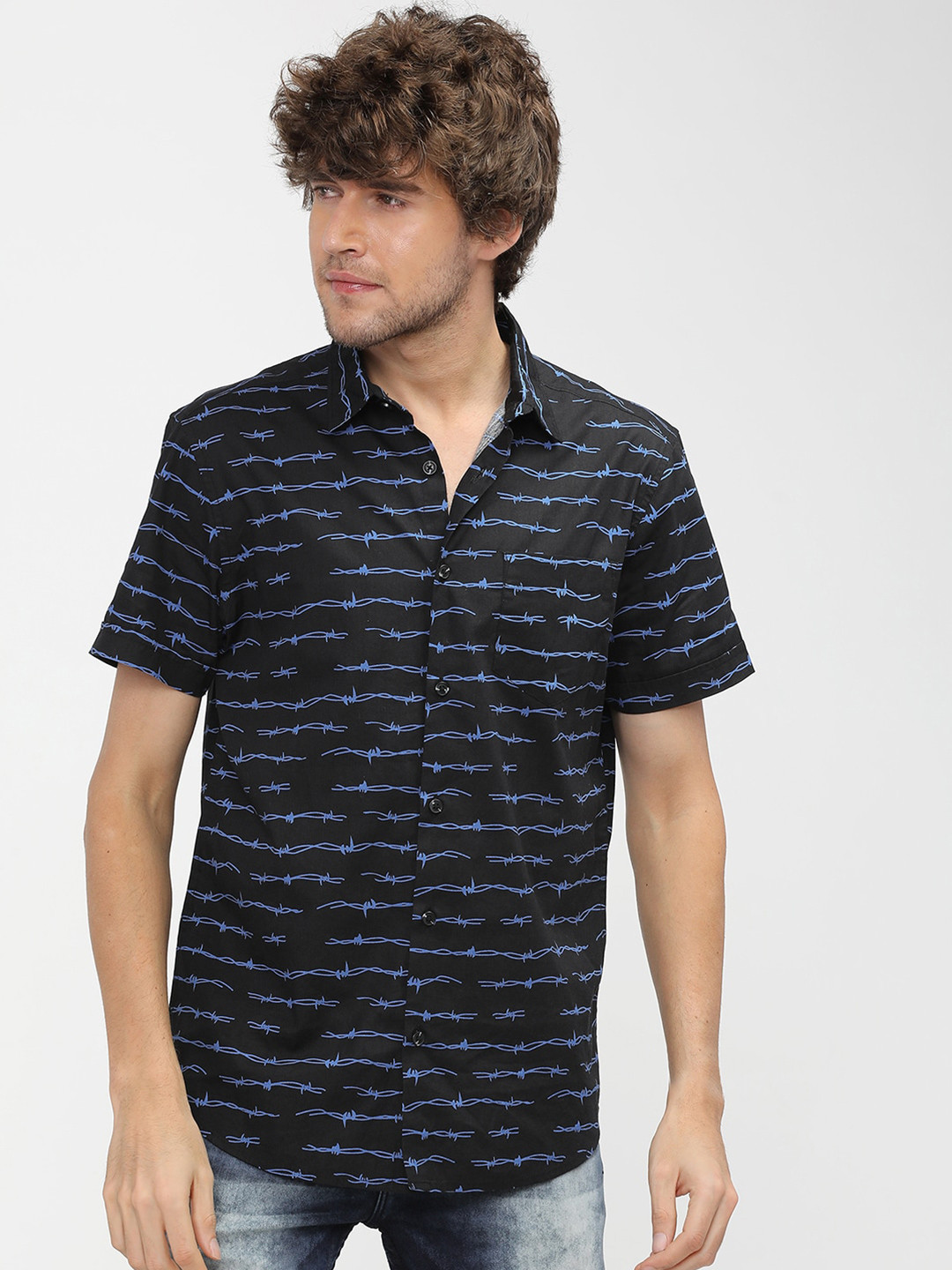 Buy HIGHLANDER Men Black Slim Fit Printed Casual Shirt Shirts for Men