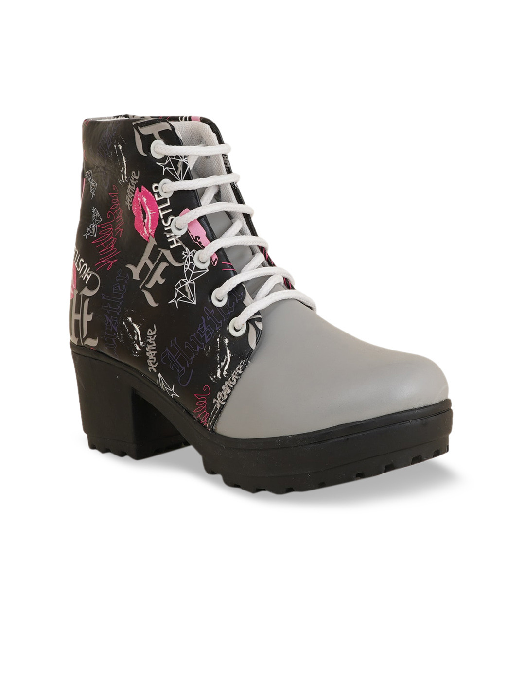 Buy Walkfree Women Black Printed Patent Leather Flat Boots Boots for