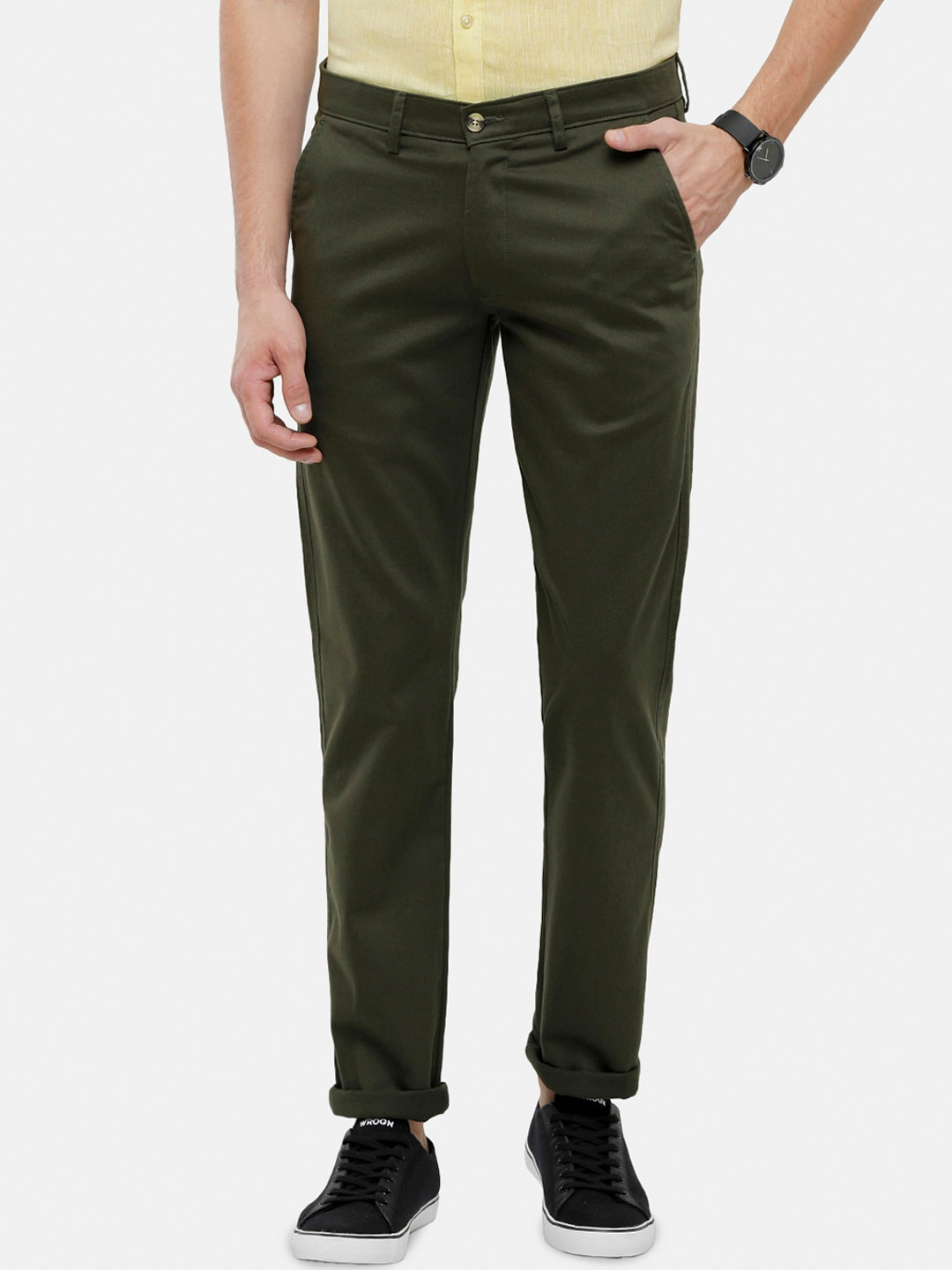 Buy Classic Polo Men Olive Green Slim Fit Trousers Trousers for Men