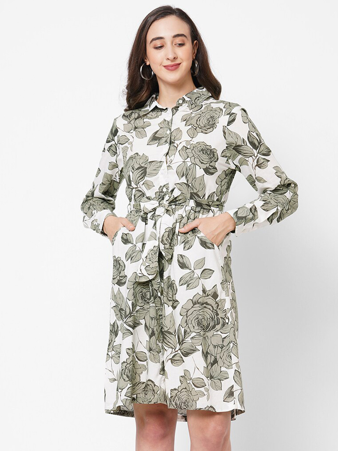 Buy PAPA BRANDS White Cotton Floral Shirt Dress Dresses for Women