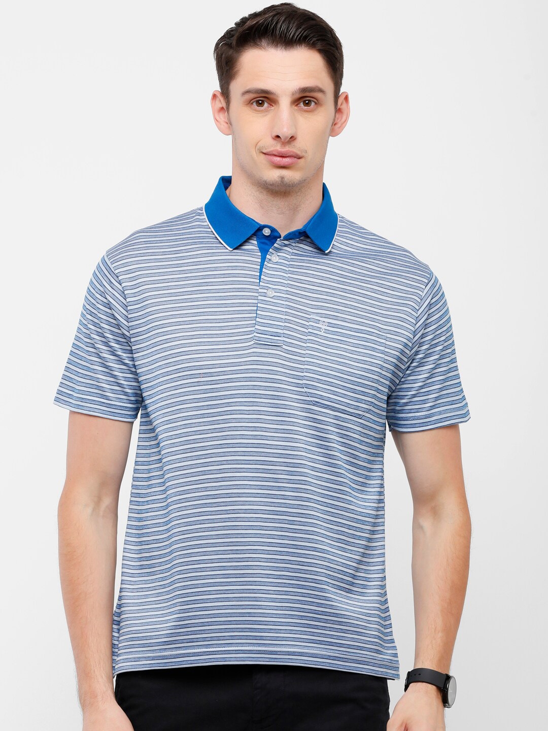 Buy Classic Polo Men Blue Striped Polo Collar T Shirt - Tshirts for Men ...