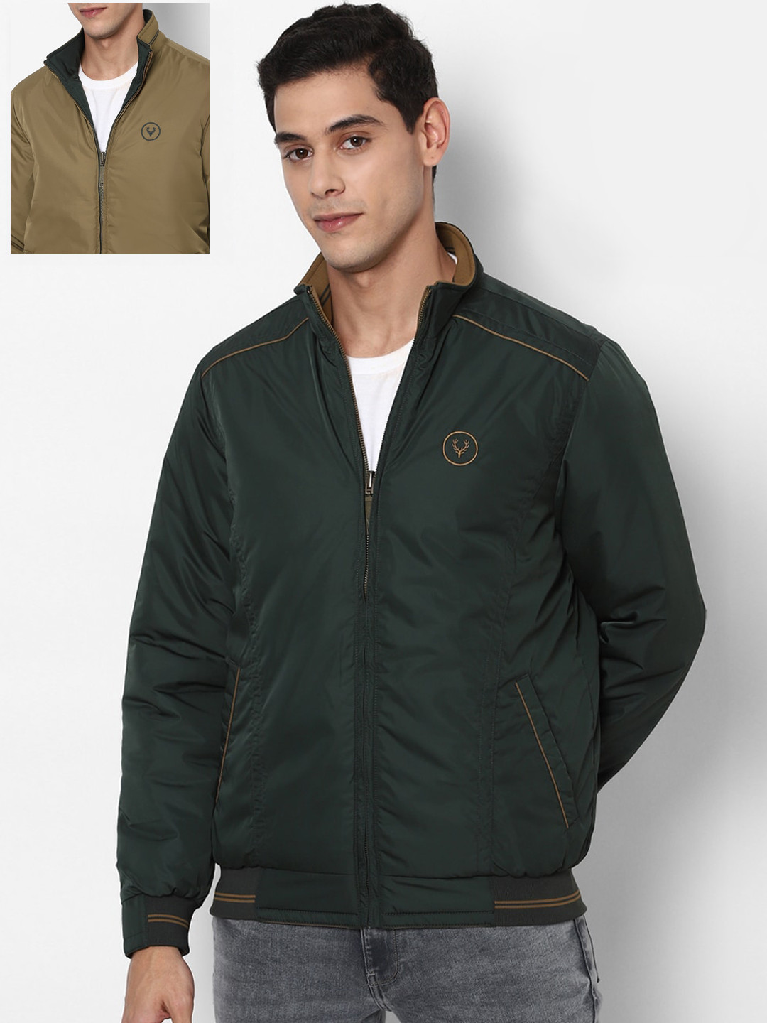 Buy Allen Solly Men Green Reversible Bomber With Patchwork Jacket