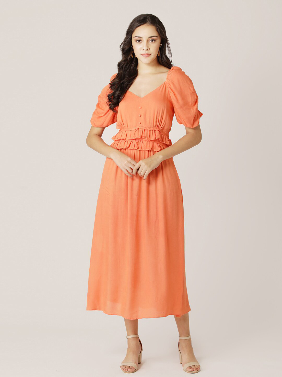 Buy DIVA WALK EXCLUSIVE Orange Midi Fit And Flare Dress - Dresses for ...