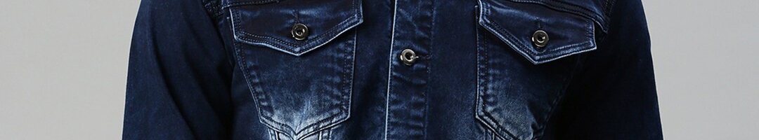 Buy SHOWOFF Men Blue Washed Windcheater Denim Jacket - Jackets for Men ...