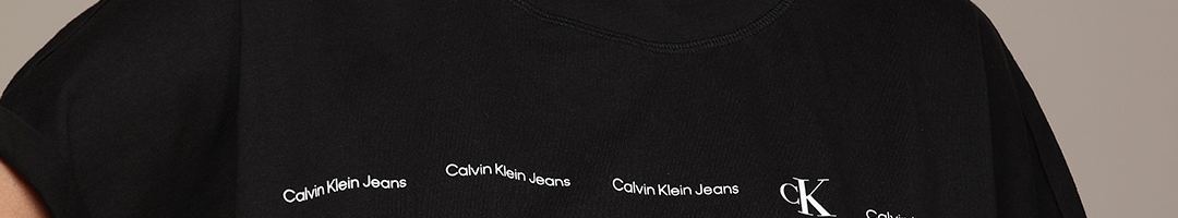 Buy Calvin Klein Jeans Women Black Brand Logo Printed Pure Cotton Boxy ...