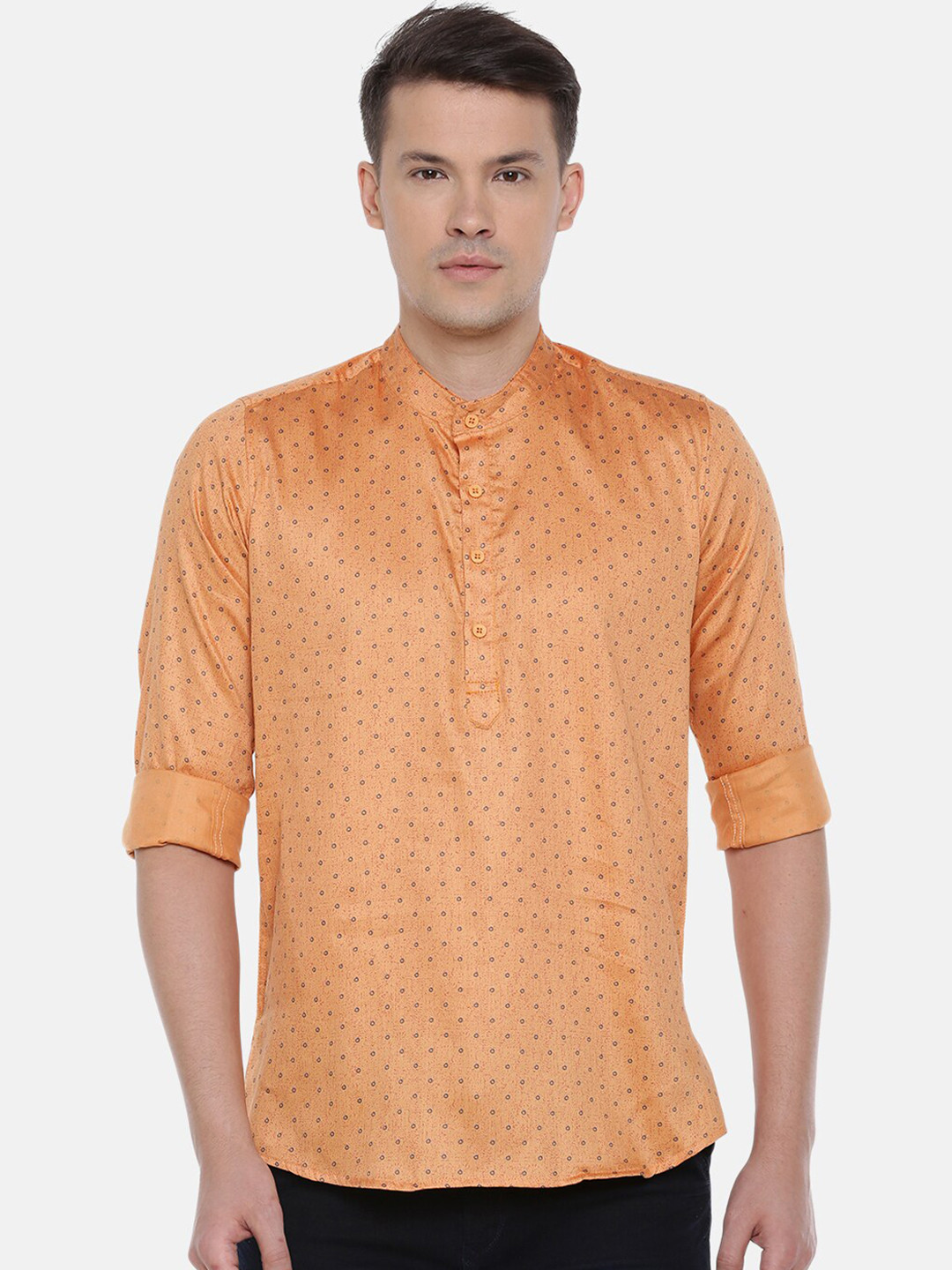 Buy Cross Court Men Orange Ethnic Motifs Printed Kurta Kurtas for Men