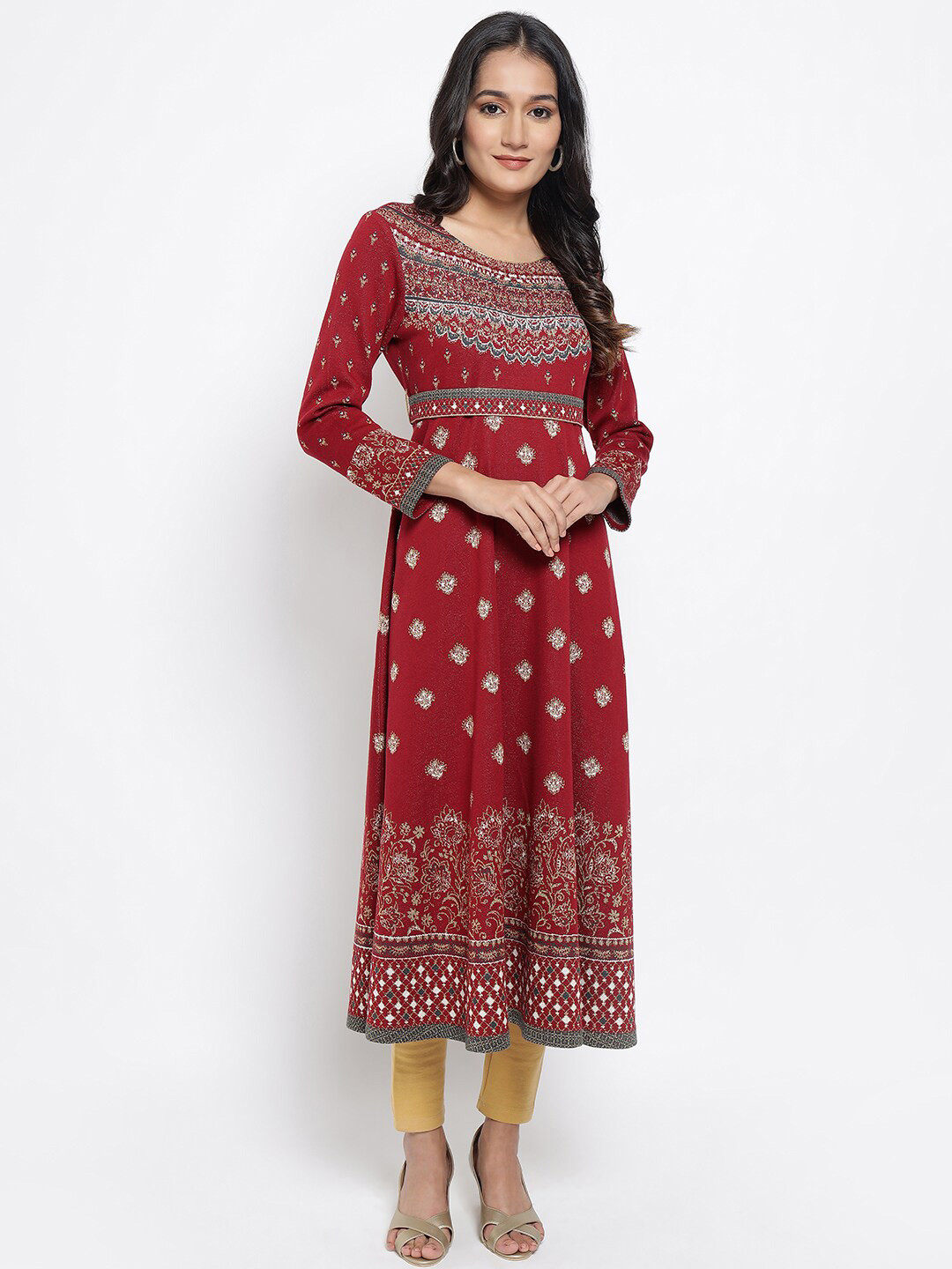 Women's Maroon Ethnic Motifs Printed Anarkali Kurta