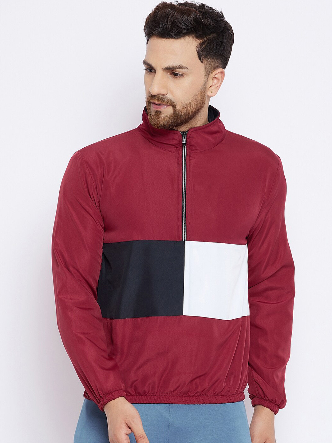 Buy THE MILLION CLUB Men Maroon & White Colourblocked Insulator Bomber