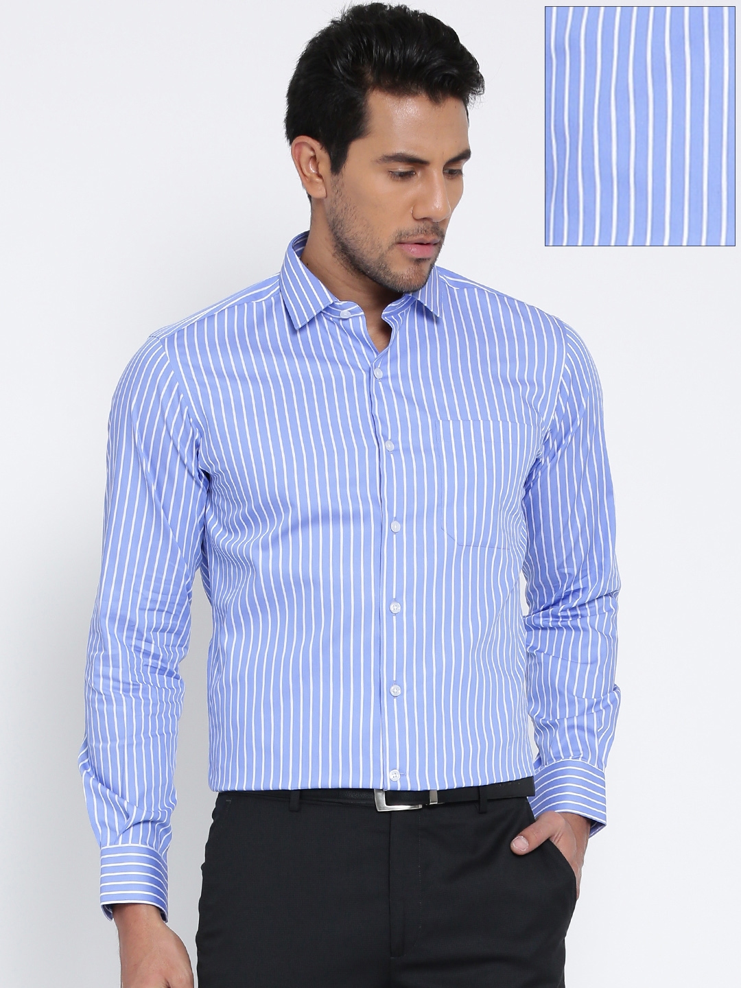 Buy Wills Lifestyle Men Blue Slim Fit Striped Formal Shirt - Shirts for ...