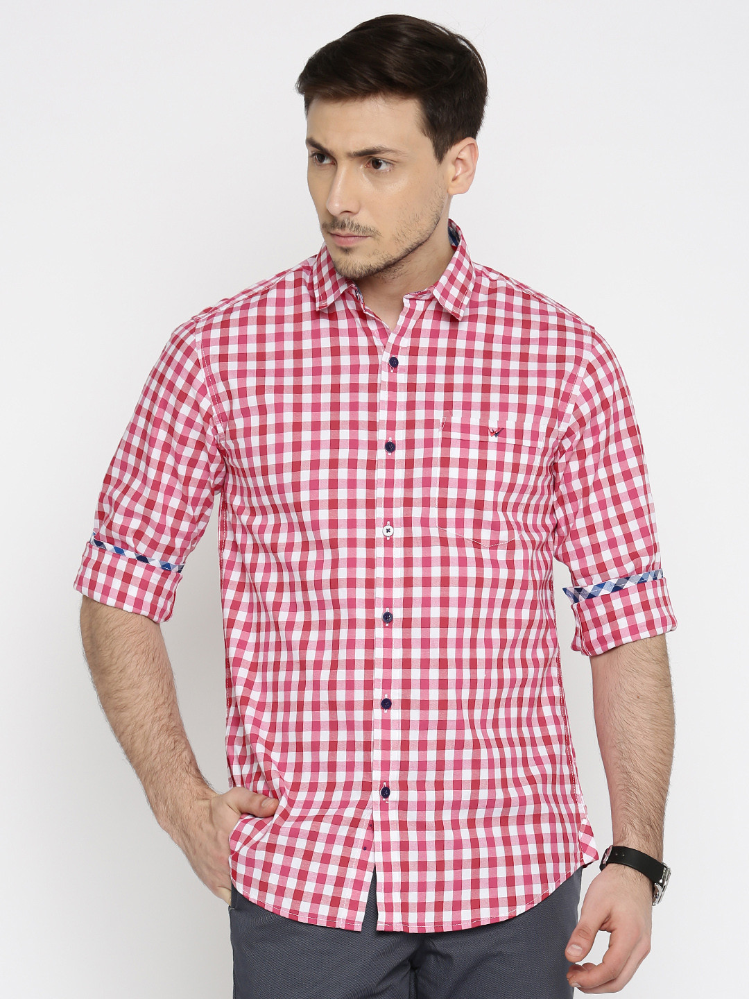 Buy Wills Lifestyle Men Red Slim Fit Checked Casual Shirt Shirts for