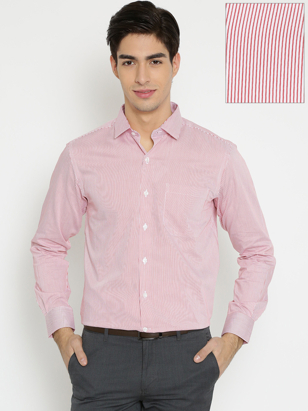 red and white striped formal shirt