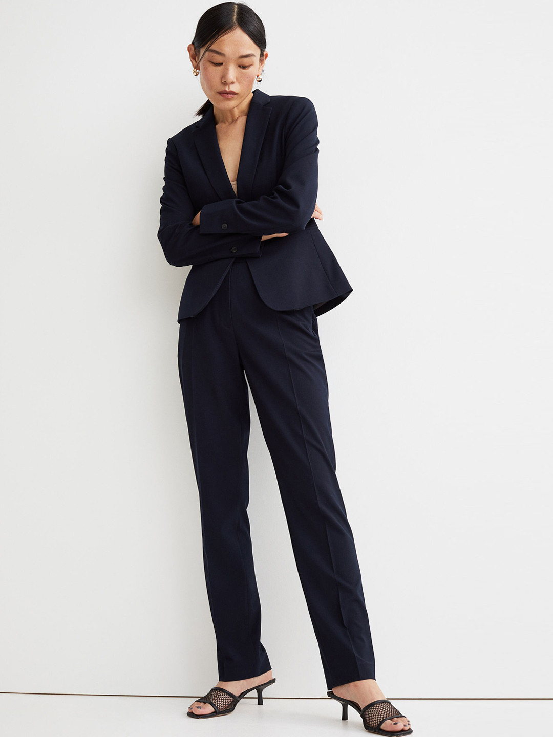 Buy H&M Women Navy Blue Fitted Jacket Blazers for Women 16509330 Myntra