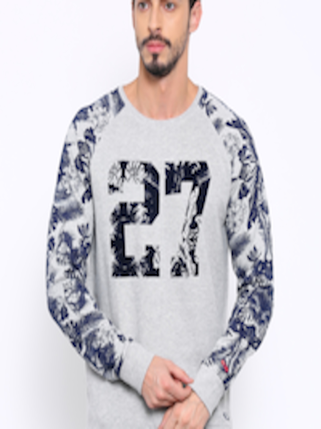 Buy Being Human Grey Melange & Navy Printed Sweatshirt - Sweatshirts
