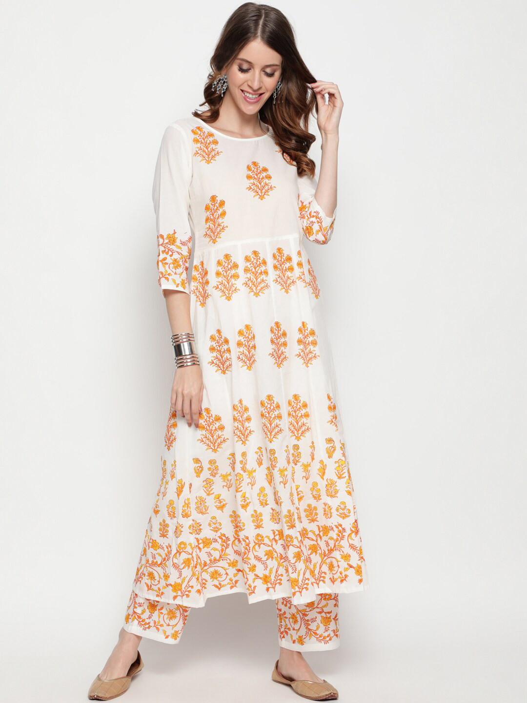 Buy THE NKS PLUS Women Mustard Yellow Pure Cotton Kurti With Sharara