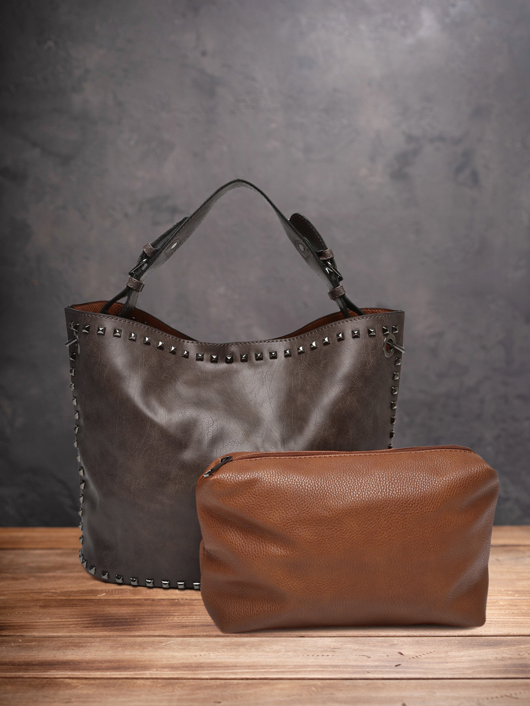 Buy Roadster Brown Studded Shoulder Bag With Pouch Handbags for Women