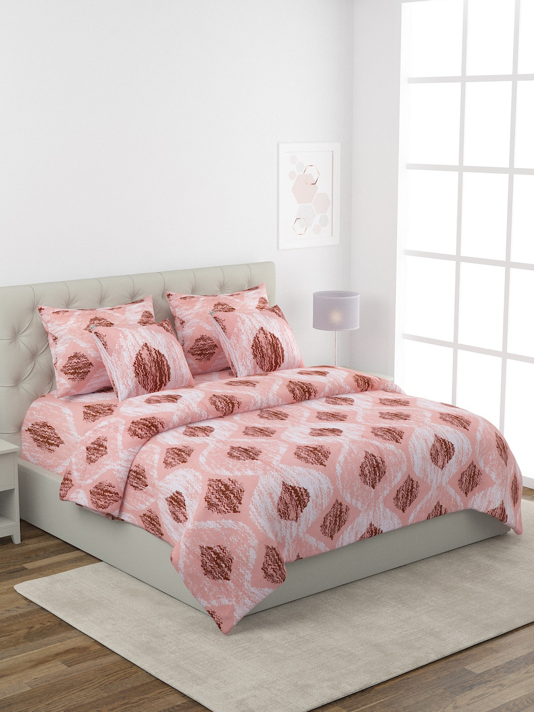 Buy ROMEE Pink & White Quirky Printed Double King Bedding Set With AC