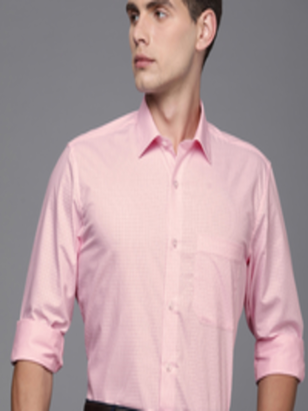 Buy Louis Philippe Men Pink Slim Fit Micro Checked Pure Cotton Formal ...