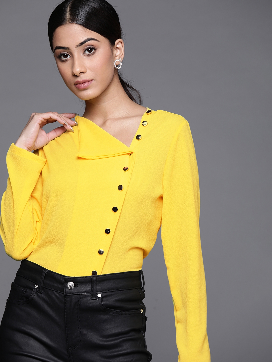 Buy JC Mode Women Yellow Solid Regular Top - Tops for Women 16523678 ...