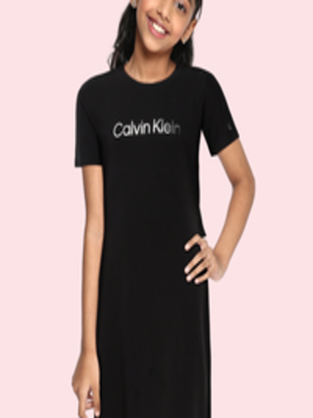 Buy Calvin Klein Jeans Girls Black Printed Pure Cotton T Shirt Dress ...