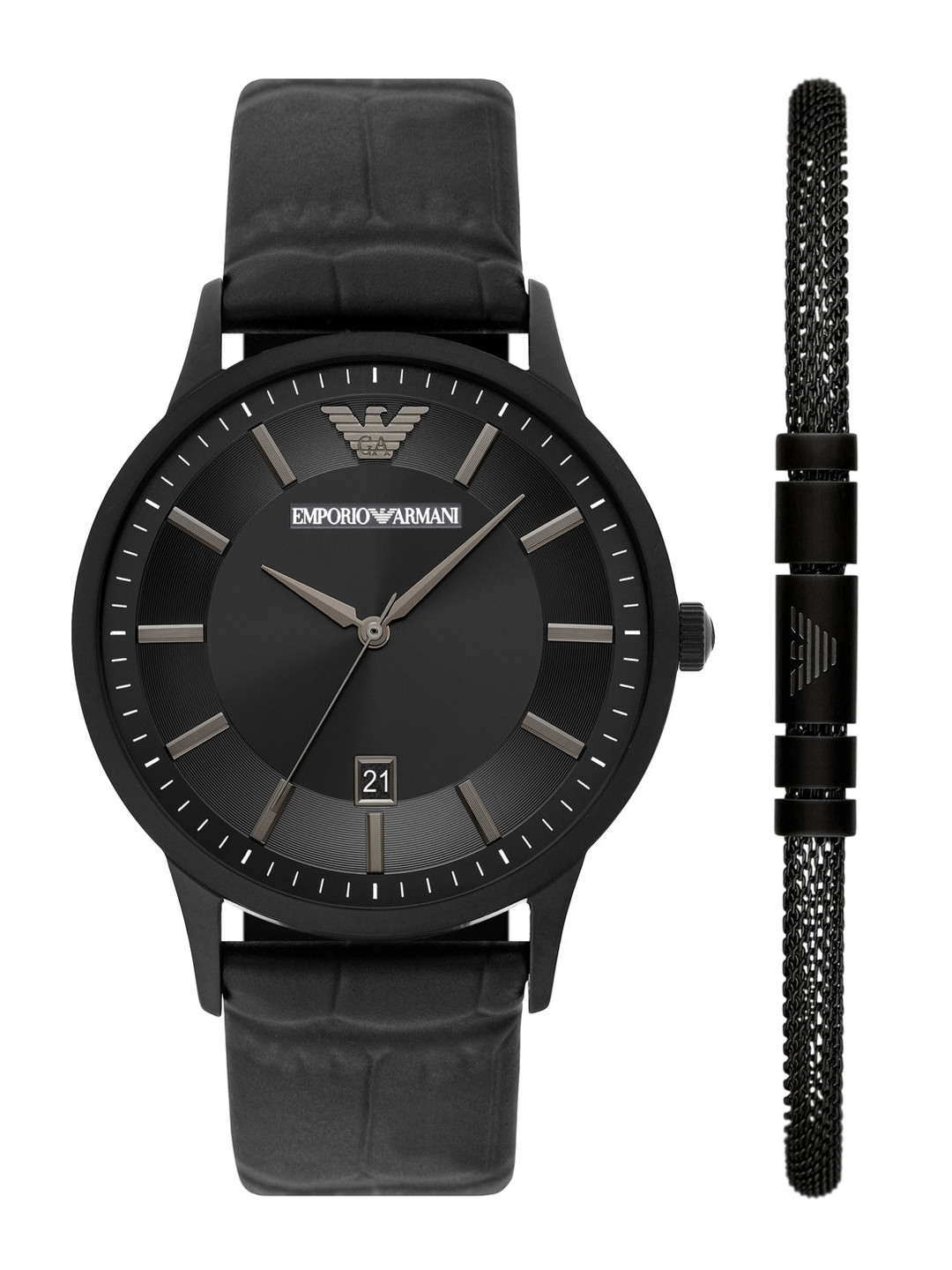 Buy Emporio Armani Men Black Leather Straps Analogue Watch With