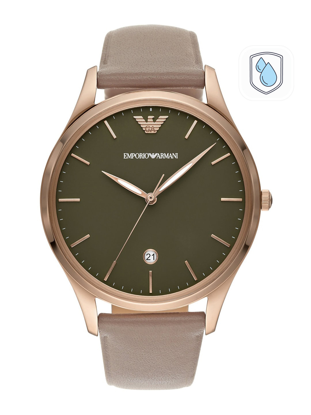 Buy Emporio Armani Men Green & Grey Leather Straps Analogue Watch
