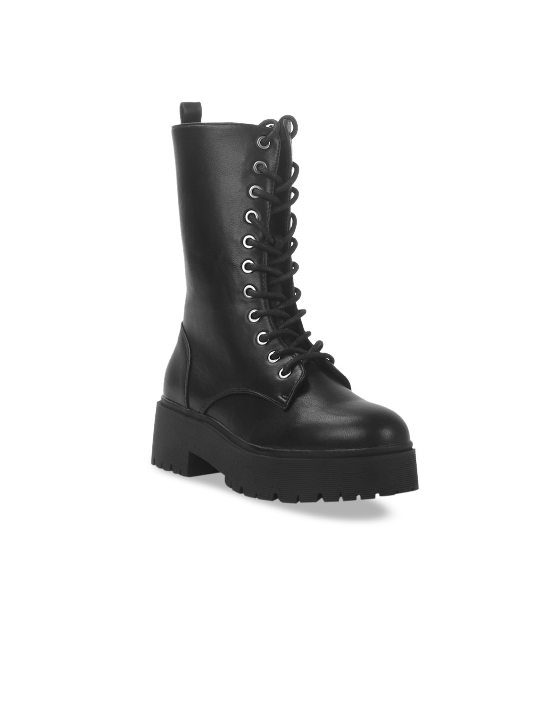 Buy London Rag Black Over The Ankle Lace Up Biker Block Heeled Boots