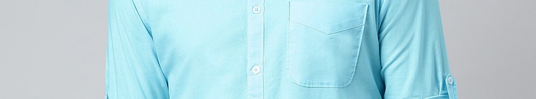 Buy Dennis Lingo Men Turquoise Blue Comfort Slim Fit Casual Shirt ...