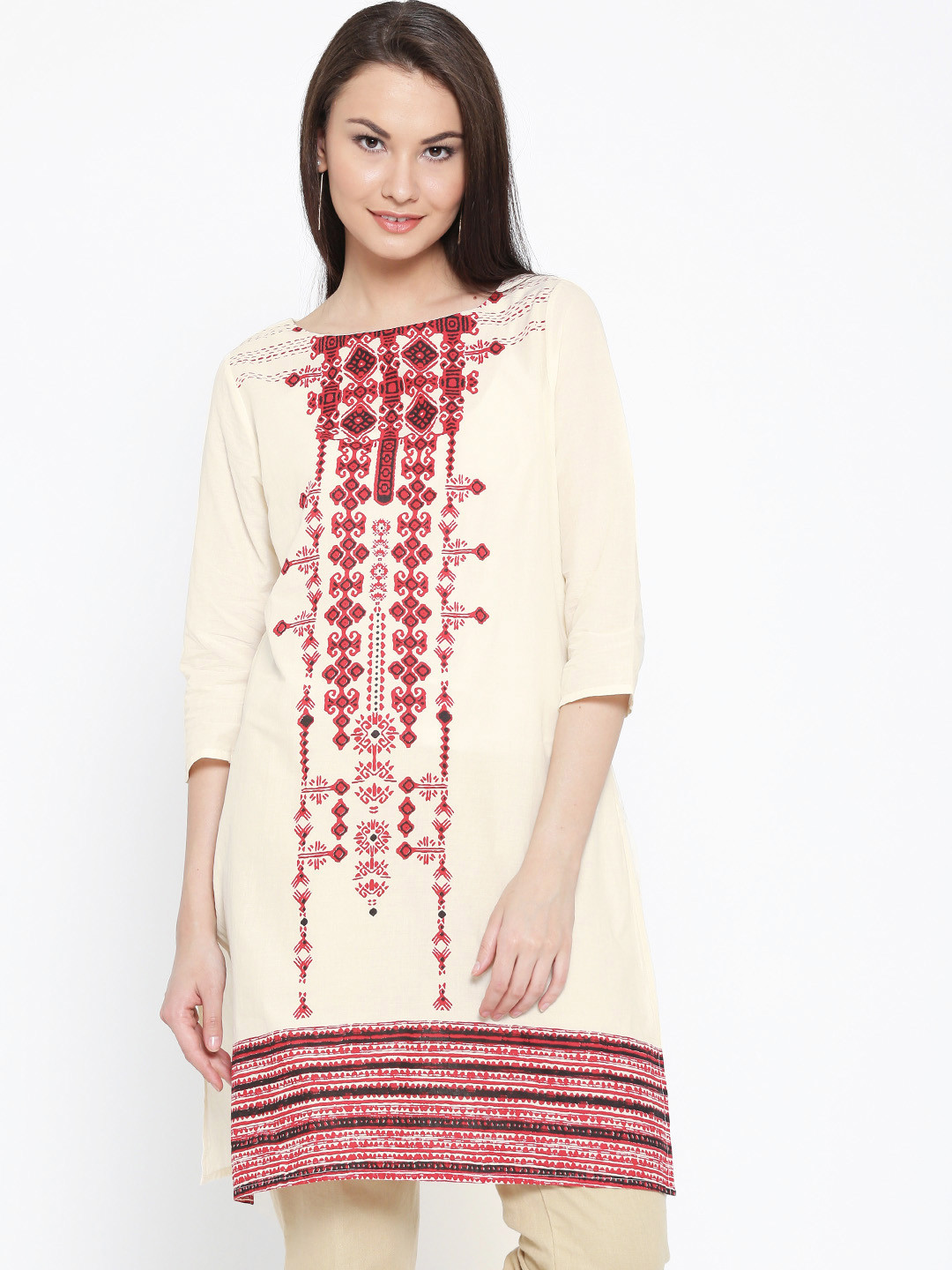 Buy Melange By Lifestyle Women Cream Coloured Printed