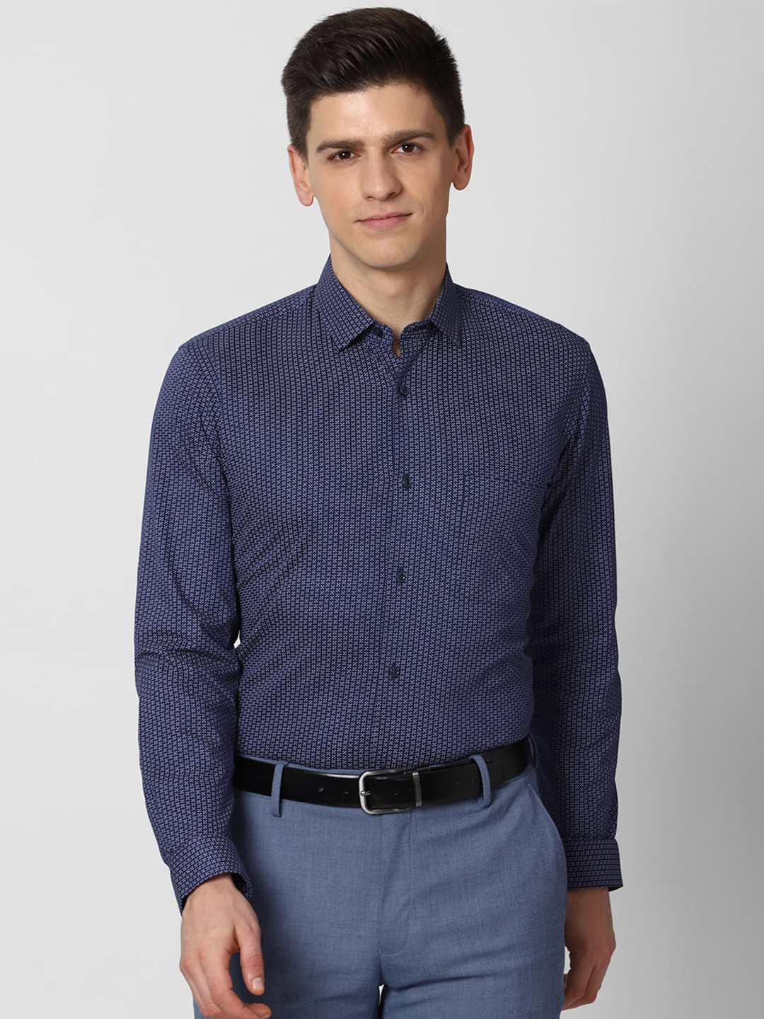 Buy Peter England Men Navy Blue Micro Checks Checked Formal Shirt