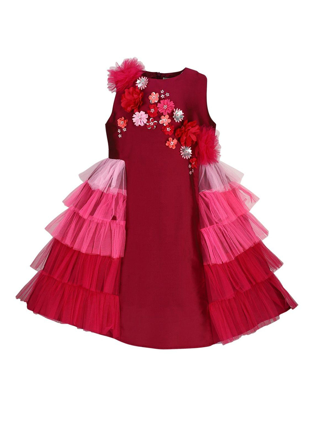 Buy A Little Fable Girls Burgundy A Line Dress Dresses for Girls