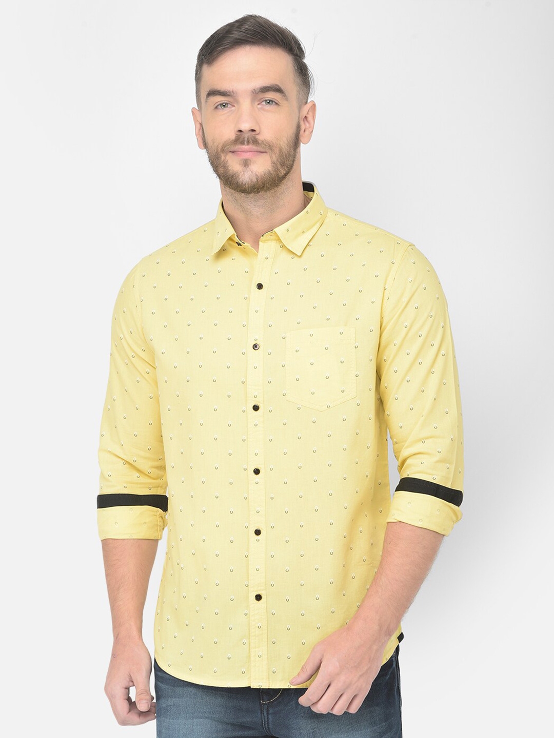 Buy Canary London Men Yellow Smart Slim Fit Printed Casual Shirt ...