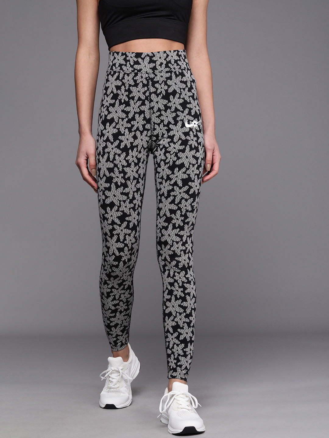 Buy Nike Women Black & Grey Printed High Rise Tights - Tights for Women ...